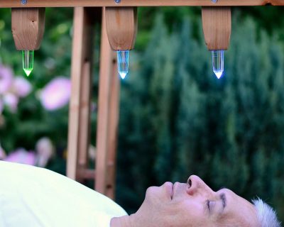 Crystal bed healing in the garden